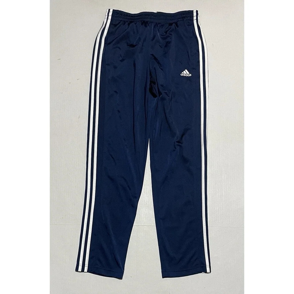 Adidas Mens Track‎ Pants Blue Satin Dazzle Drawstring Size Medium Straight